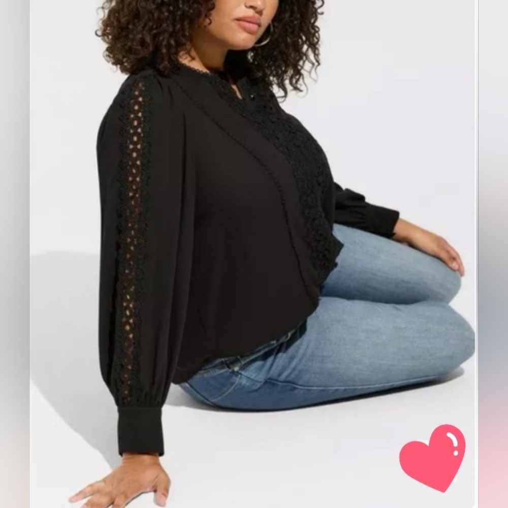 Torrid Georgette Lace Trim Button Up Blouse